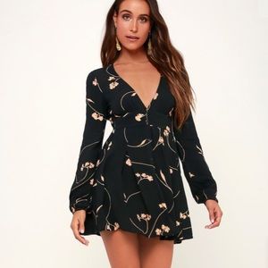 NWT Black Floral Print Button-Up Mini Dress